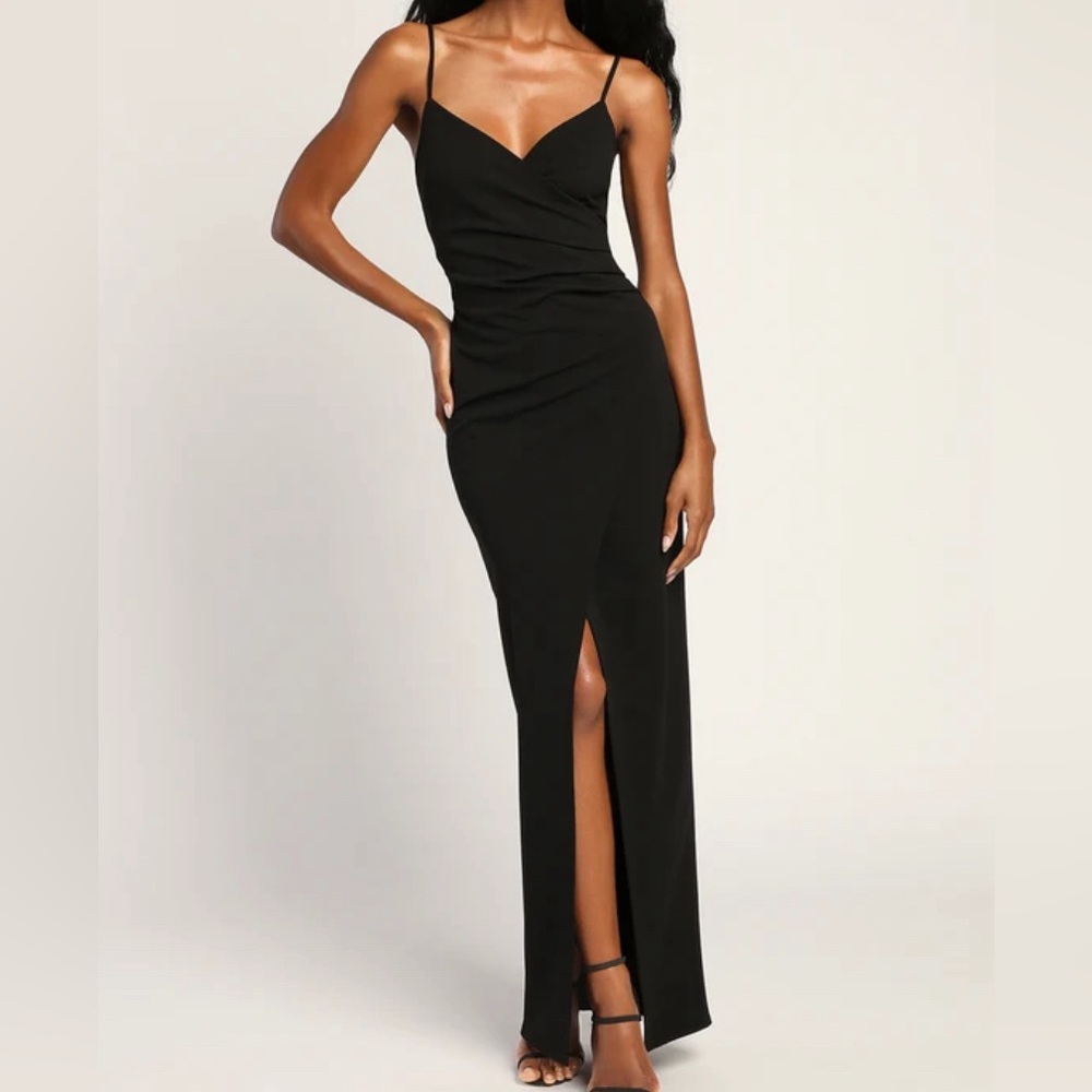 LULUS Sweetest Admirer Black Ruched Surplice Maxi Dress | Size XL